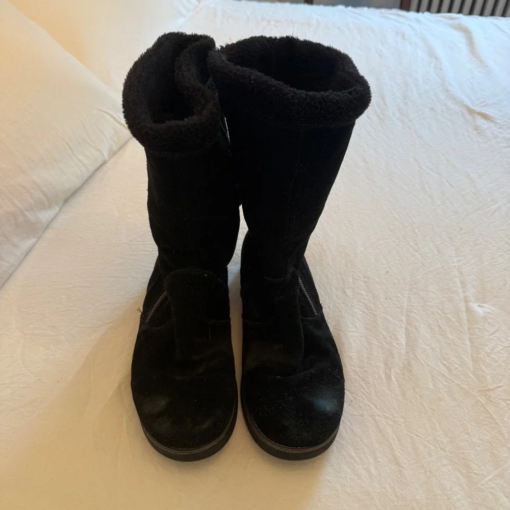 BareTraps Lantana Mid Calf Boots Women Sz 10 Black Suede Faux Fur Lined SDS Zip